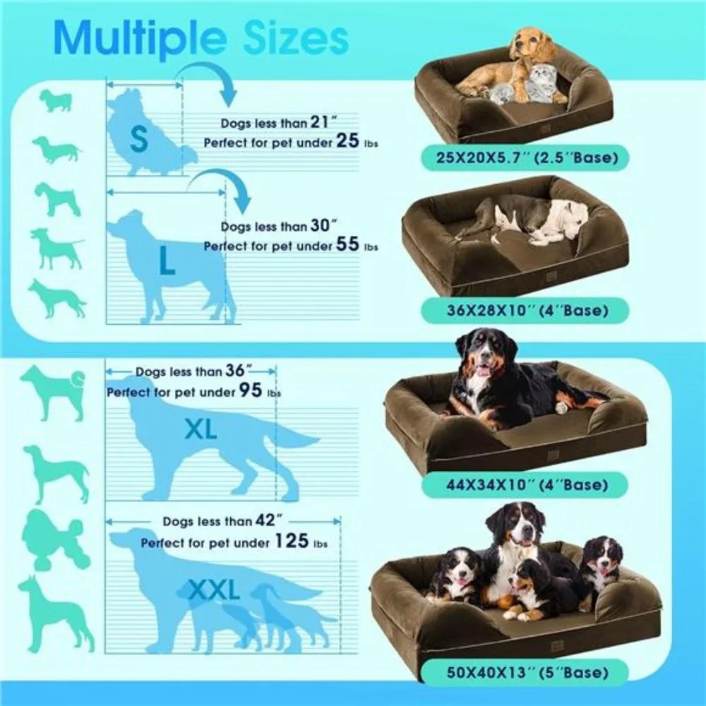 Orthopedic Dog Bed Full Memory Foam Dog Beds, Waterproof Liner (Brown,36x28)